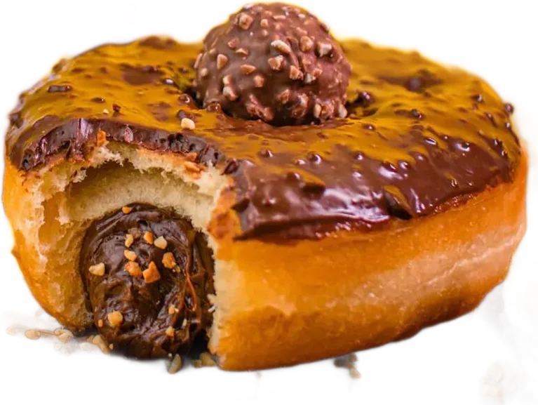 Donut Ferrero Rocher com avelã cremosa e bombom
